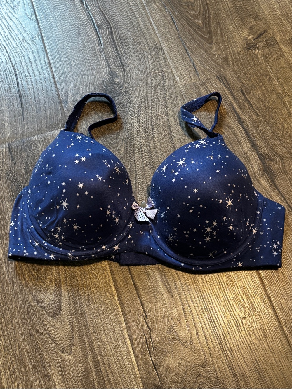 Victoria's Secret Navy Star Print T-Shirt Bra with Bow Accent